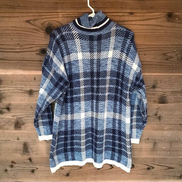Delia McKain Blue Vintage Plaid Turtleneck Size Large - Picture 9 of 14